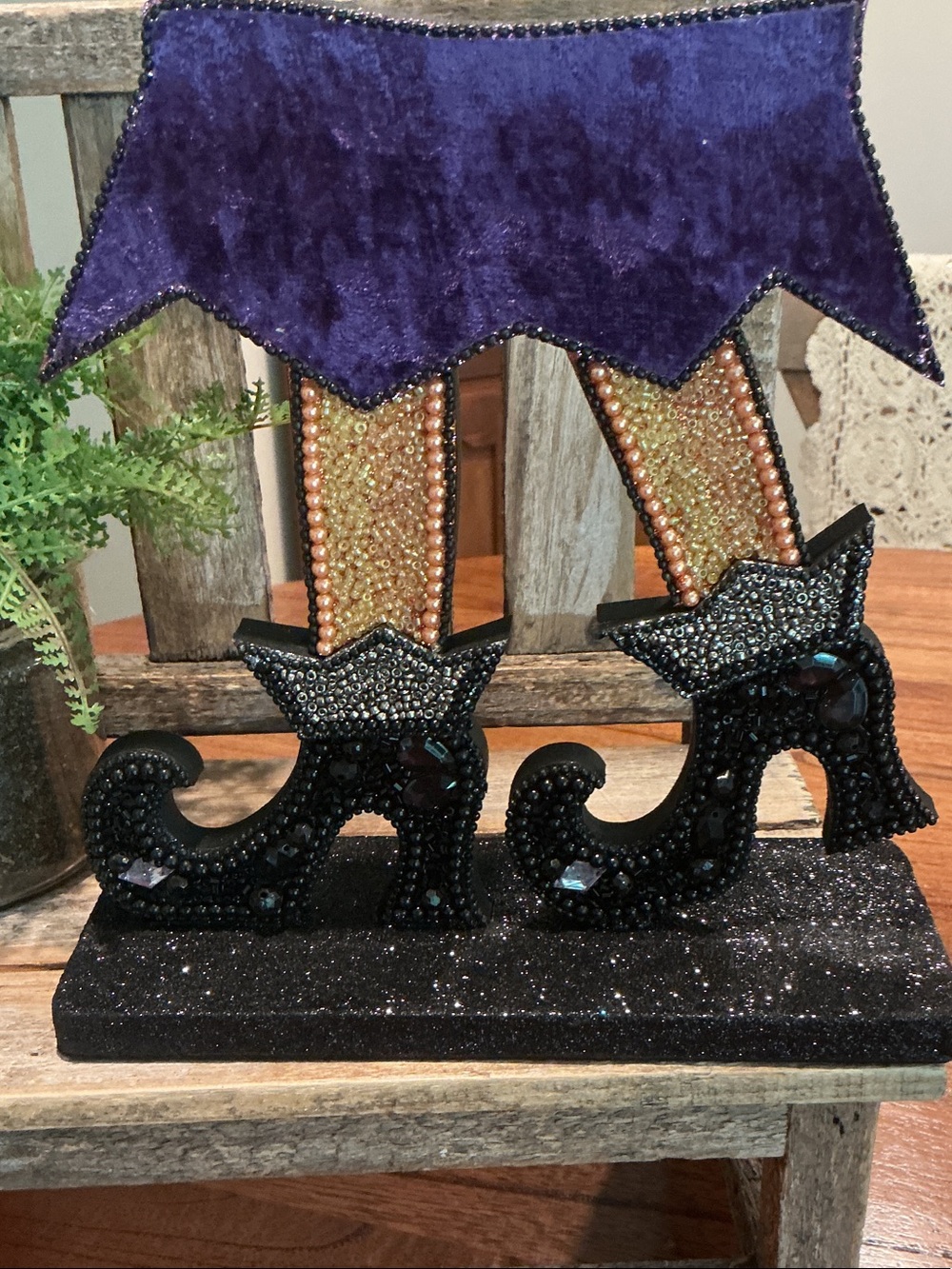 Beaded and Glitter Halloween Witch Legs Tabletop Decor